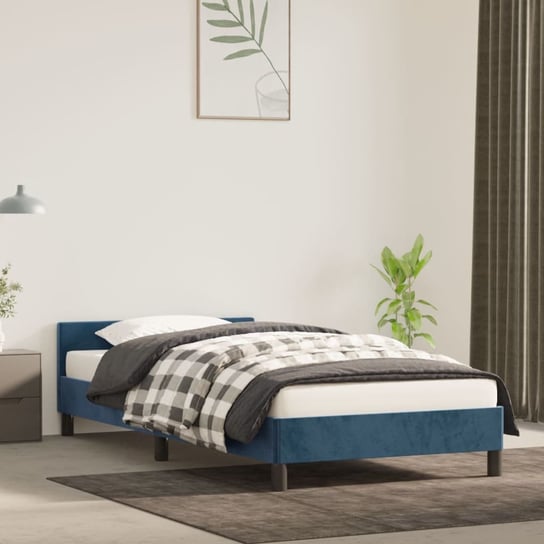 vidaXL Rama łóżka z zagłówkiem, ciemnoniebieska, 90x190 cm, aksamitna vidaXL