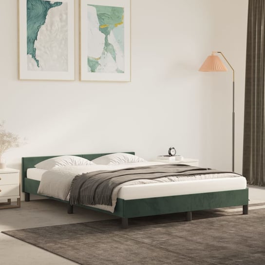 vidaXL Rama łóżka z zagłówkiem, ciemnozielona, 140x190 cm, aksamitna vidaXL