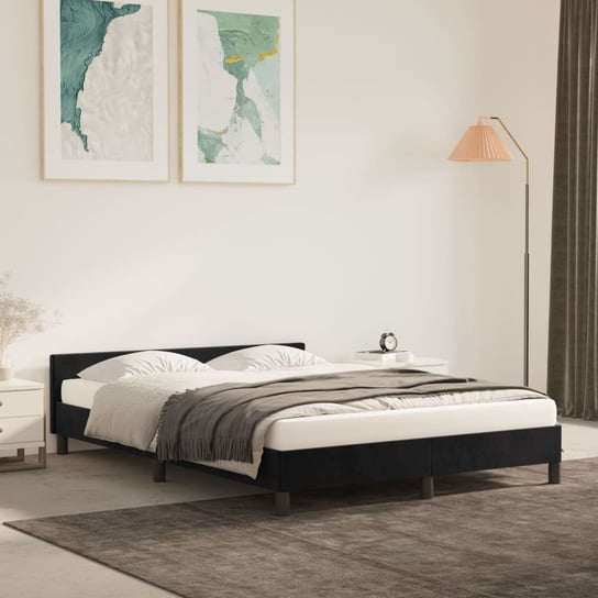 vidaXL Rama łóżka z zagłówkiem, czarna, 140x190 cm, aksamitna vidaXL