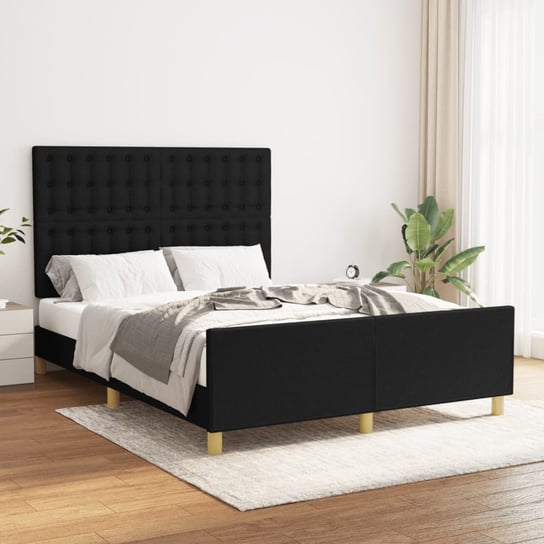 vidaXL Rama łóżka z zagłówkiem, czarna, 140x200 cm, obita tkaniną vidaXL