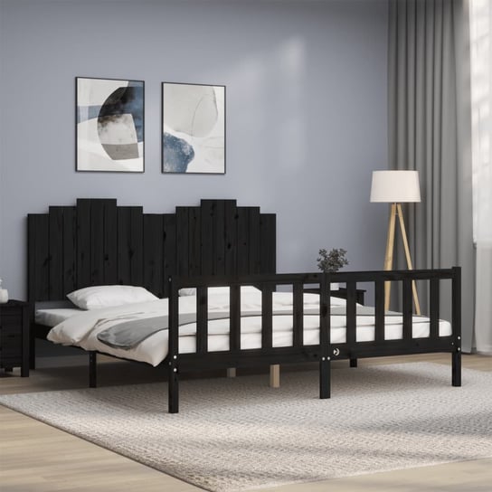 vidaXL Rama łóżka z zagłówkiem, czarna, 180x200 cm, drewniana vidaXL