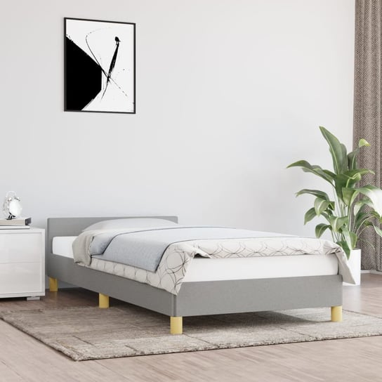 vidaXL Rama łóżka z zagłówkiem, jasnoszara, 90x190 cm, obita tkaniną vidaXL