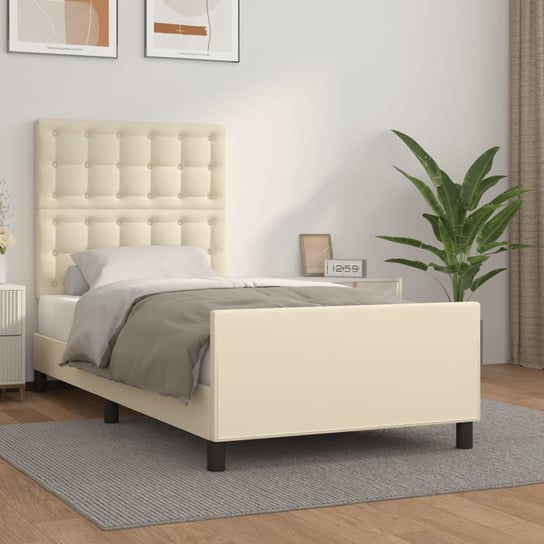 vidaXL Rama łóżka z zagłówkiem, kremowa, 100x200 cm, sztuczna skóra vidaXL