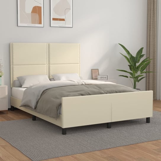 vidaXL Rama łóżka z zagłówkiem, kremowa, 140x190 cm, sztuczna skóra vidaXL