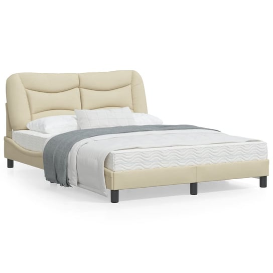 vidaXL Rama łóżka z zagłówkiem, kremowa, 140x200 cm, obita tkaniną vidaXL