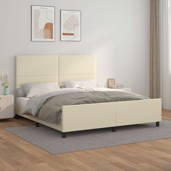 vidaXL Rama łóżka z zagłówkiem, kremowa, 160x200 cm, sztuczna skóra vidaXL