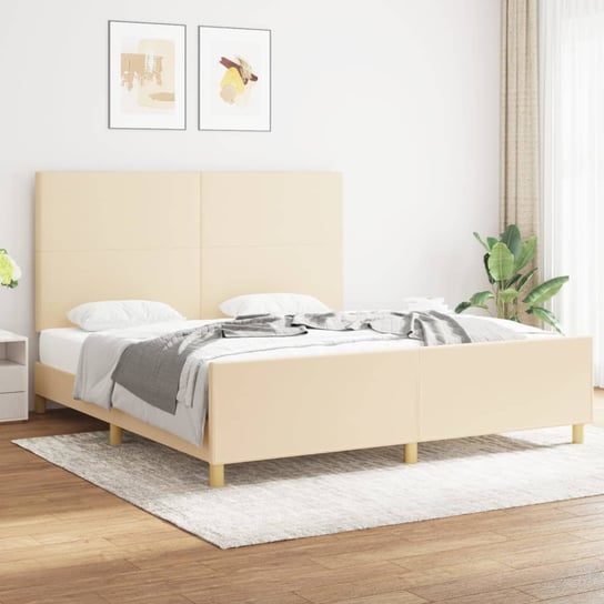vidaXL Rama łóżka z zagłówkiem, kremowa, 180x200 cm, obita tkaniną vidaXL