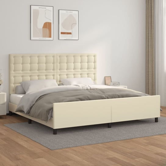vidaXL Rama łóżka z zagłówkiem, kremowa, 200x200 cm, sztuczna skóra vidaXL