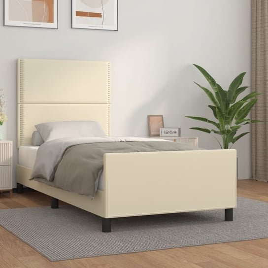 vidaXL Rama łóżka z zagłówkiem, kremowa, 90x190 cm, sztuczna skóra vidaXL