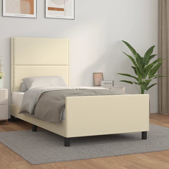 vidaXL Rama łóżka z zagłówkiem, kremowa, 90x200 cm, sztuczna skóra vidaXL