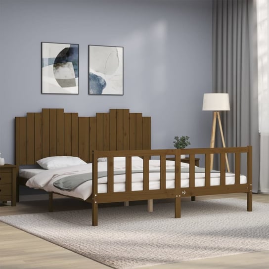 vidaXL Rama łóżka z zagłówkiem, miodowa, 180x200 cm, drewniana vidaXL