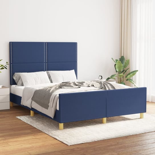 vidaXL Rama łóżka z zagłówkiem, niebieska, 140x190 cm, obita tkaniną vidaXL