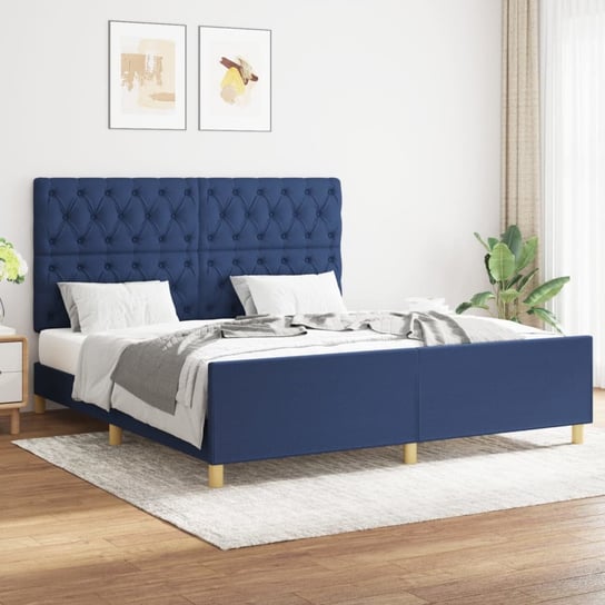 vidaXL Rama łóżka z zagłówkiem, niebieska, 160 x 200 cm, obita tkaniną vidaXL