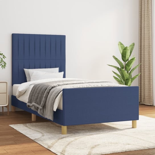 vidaXL Rama łóżka z zagłówkiem, niebieska, 90x190 cm, obita tkaniną vidaXL