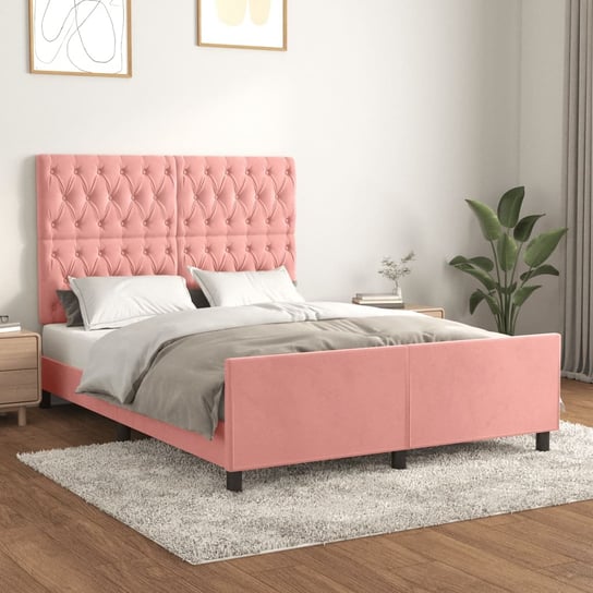 vidaXL Rama łóżka z zagłówkiem, różowa, 140x190 cm, aksamitna vidaXL