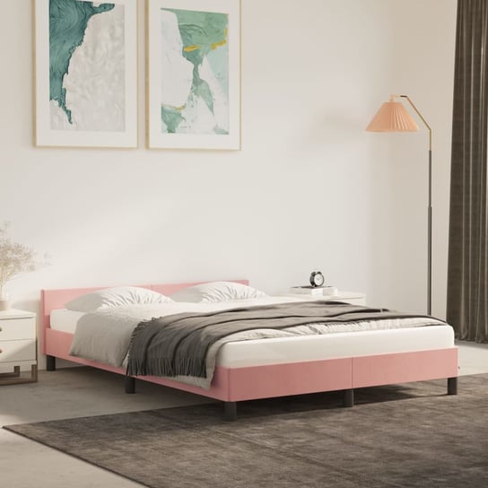 vidaXL Rama łóżka z zagłówkiem, różowa, 140x200 cm, aksamitna vidaXL