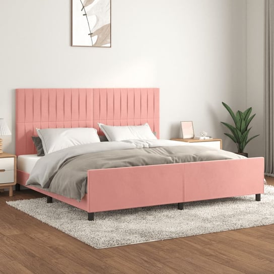 vidaXL Rama łóżka z zagłówkiem, różowa, 200x200 cm, aksamitna vidaXL