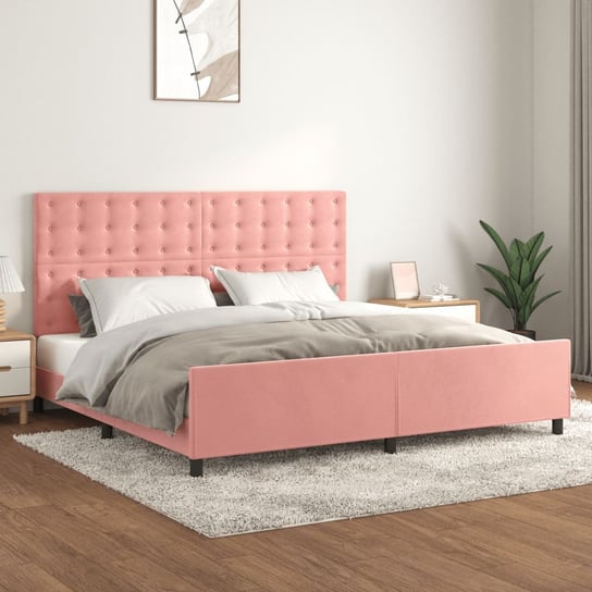 vidaXL Rama łóżka z zagłówkiem, różowa, 200x200 cm, aksamitna vidaXL