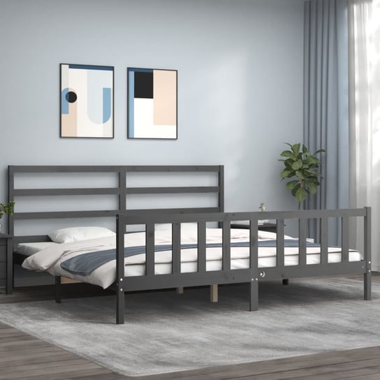 vidaXL Rama łóżka z zagłówkiem, szara, 180x200 cm, drewniana vidaXL