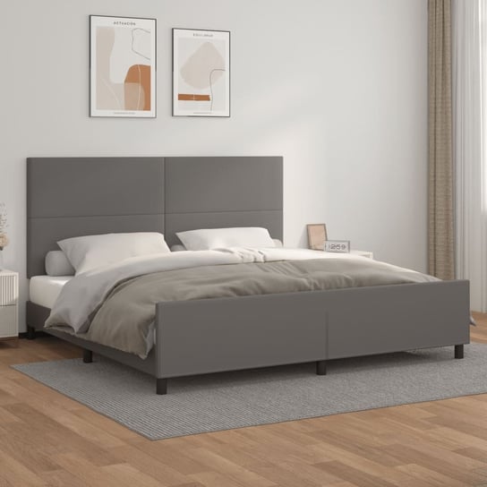 vidaXL Rama łóżka z zagłówkiem, szara, 200x200 cm, sztuczna skóra vidaXL