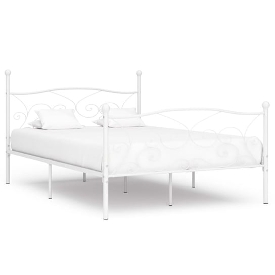 vidaXL Rama łóżka ze stelażem z listw, biała, metalowa, 120 x 200 cm vidaXL