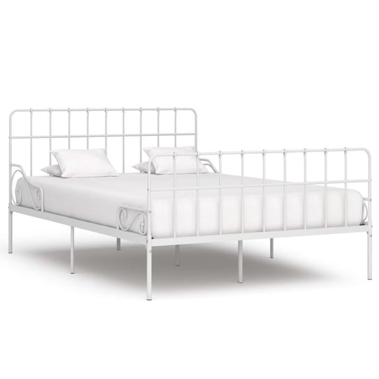 vidaXL Rama łóżka ze stelażem z listw, biała, metalowa, 140 x 200 cm vidaXL