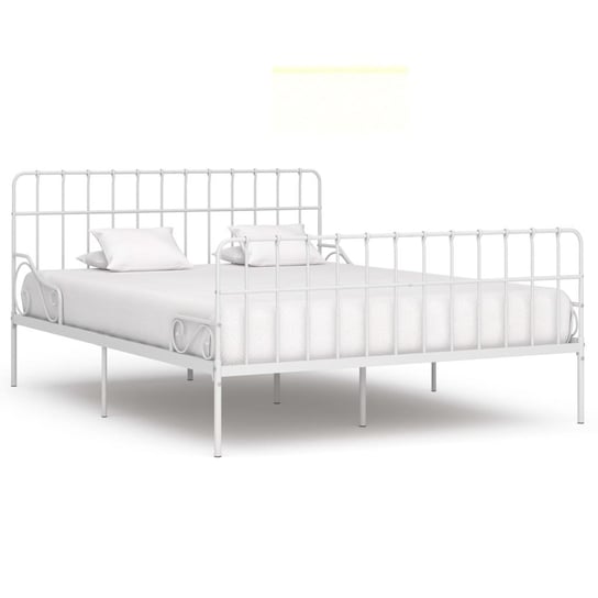 vidaXL Rama łóżka ze stelażem z listw, biała, metalowa, 200 x 200 cm vidaXL