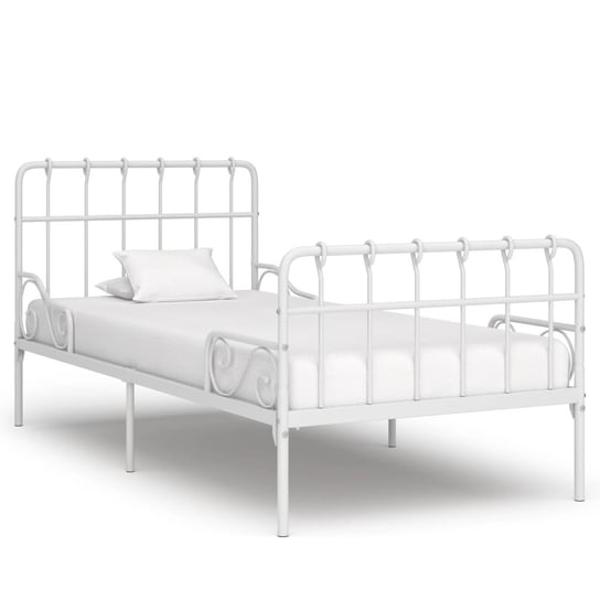 vidaXL Rama łóżka ze stelażem z listw, biała, metalowa, 90 x 200 cm vidaXL