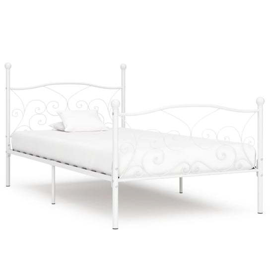 vidaXL Rama łóżka ze stelażem z listw, biała, metalowa, 90 x 200 cm vidaXL