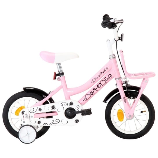 vidaXL Rower dla dzieci z bagażnikiem, 12 cali, biało-różowy vidaXL