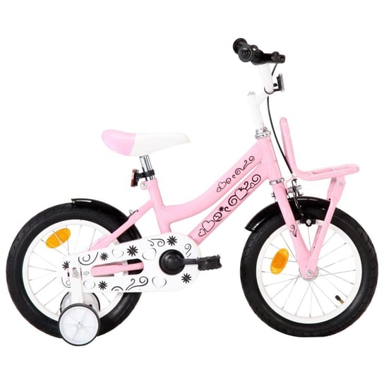vidaXL Rower dla dzieci z bagażnikiem, 14 cali, biało-różowy vidaXL