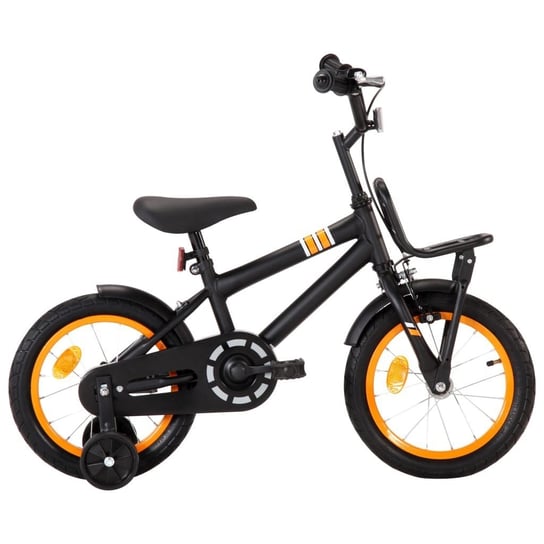 vidaXL Rower dla dzieci z bagażnikiem, 14 cali, czarno-pomarańczowy vidaXL