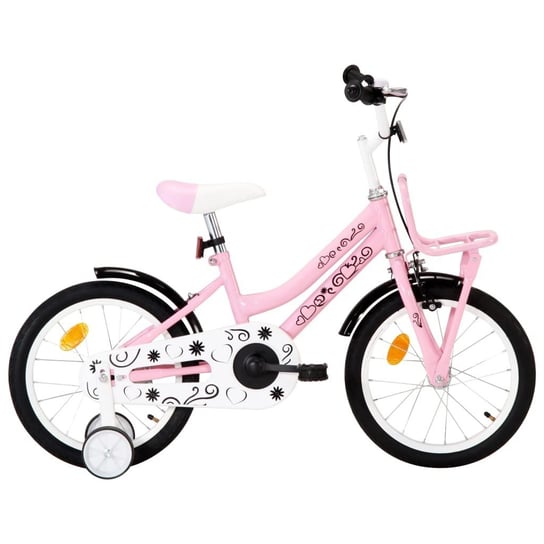 vidaXL Rower dla dzieci z bagażnikiem, 16 cali, biało-różowy vidaXL