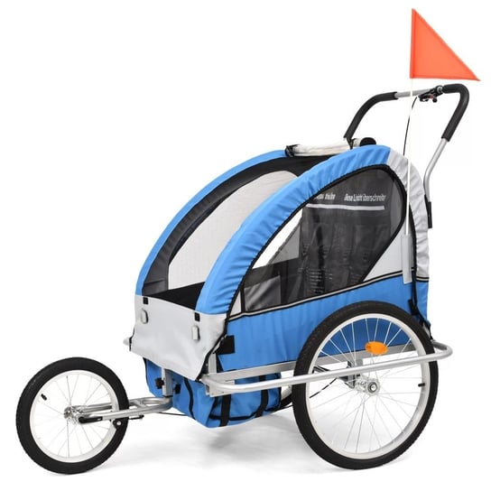 vidaXL Rowerowa przyczepka dla dzieci/wózek 2-w-1, niebiesko-szara vidaXL