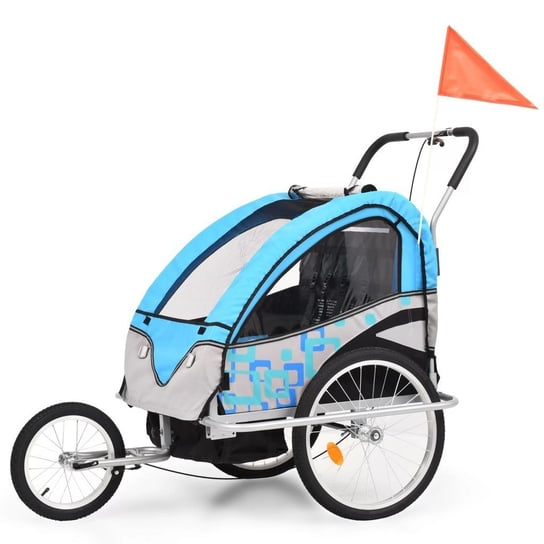 vidaXL Rowerowa przyczepka dla dzieci/wózek 2-w-1, niebiesko-szara vidaXL