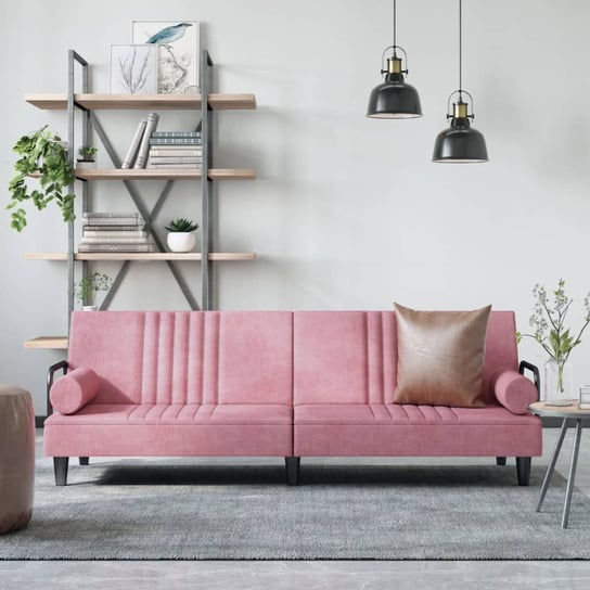 vidaXL Rozkładana kanapa z podłokietnikami, różowa, aksamitna vidaXL