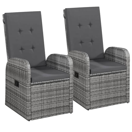 vidaXL Rozkładane fotele ogrodowe, 2 szt, poduszki, rattan PE, szare vidaXL