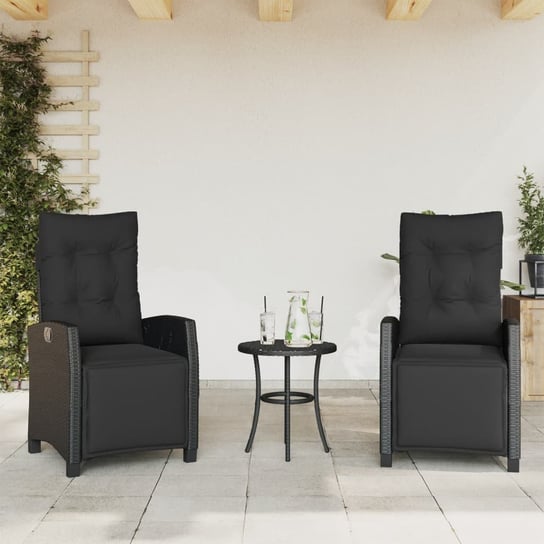 vidaXL Rozkładane fotele ogrodowe z podnóżkiem, 2 szt., czarne vidaXL