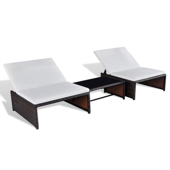 vidaXL Rozkładane fotele ogrodowe ze stolikiem, 2 szt., brązowe vidaXL