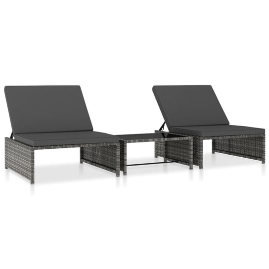 vidaXL Rozkładane fotele ogrodowe ze stolikiem, 2 szt., szare vidaXL
