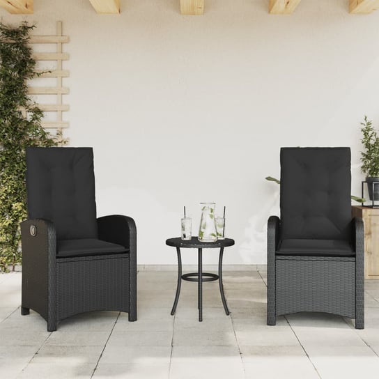 vidaXL Rozkładane krzesła ogrodowe, 2 szt, poduszki, czarne, rattan PE vidaXL