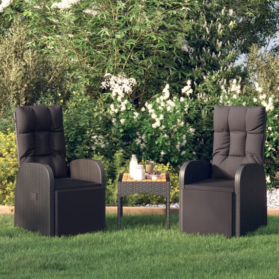vidaXL Rozkładane krzesła ogrodowe, poduszki, 2 szt., czarny rattan PE vidaXL
