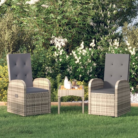 vidaXL Rozkładane krzesła ogrodowe, poduszki, 2 szt., szare, rattan PE vidaXL