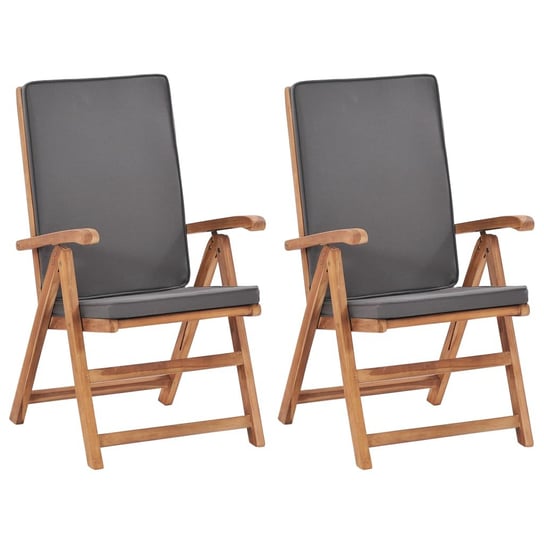 vidaXL Rozkładane krzesła ogrodowe z poduszkami, 2 szt., drewno tekowe vidaXL