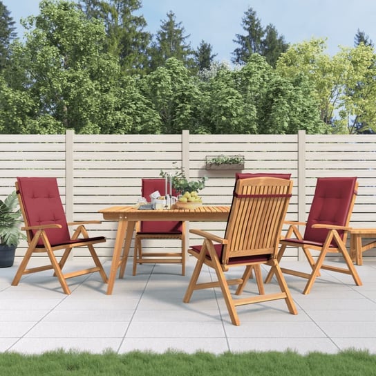 vidaXL Rozkładane krzesła ogrodowe z poduszkami, 4 szt., drewno tekowe vidaXL