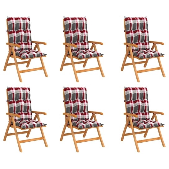 vidaXL Rozkładane krzesła ogrodowe z poduszkami, 6 szt., drewno tekowe vidaXL