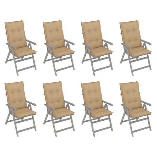 vidaXL, Rozkładane krzesła ogrodowe z poduszkami, 8 szt., lita akacja vidaXL
