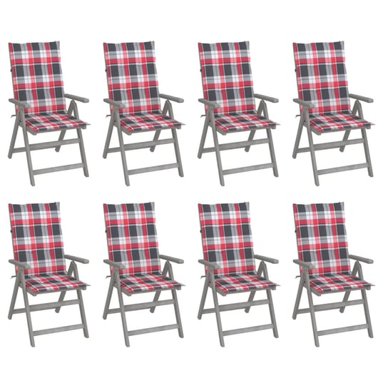 vidaXL, Rozkładane krzesła ogrodowe z poduszkami, 8 szt., lita akacja vidaXL