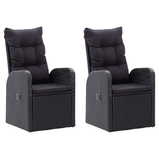 vidaXL Rozkładane krzesła z poduszkami, 2 szt., polirattan, czarne vidaXL