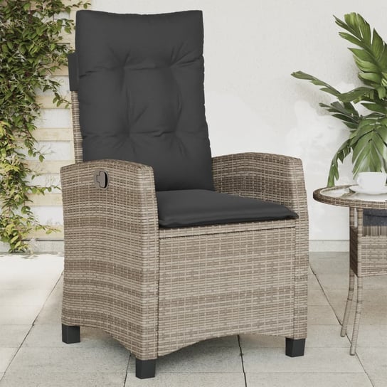 vidaXL Rozkładane krzesło ogrodowe z poduszkami, szary polirattan vidaXL